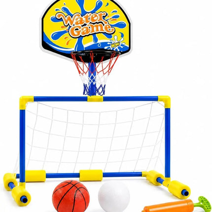 2 in 1 Wasserballspiel für Kinder & Erwachsene – Basketballkorb & Wasserballtor inkl. Bälle – Wasserspiel für Pool & Garten