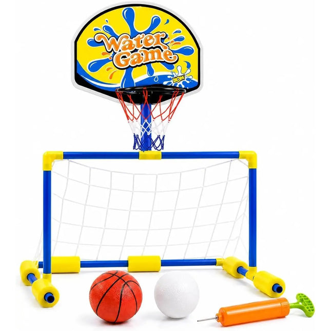 2 in 1 Wasserballspiel für Kinder & Erwachsene – Basketballkorb & Wasserballtor inkl. Bälle – Wasserspiel für Pool & Garten