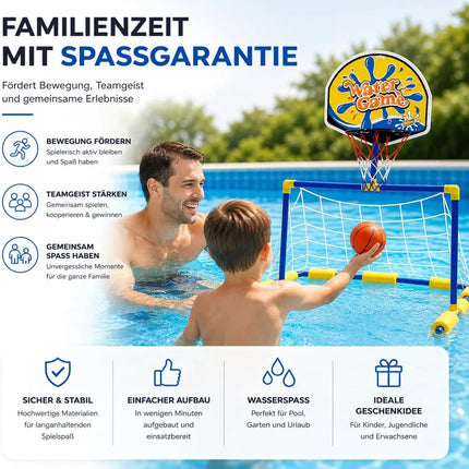 2 in 1 Wasserballspiel für Kinder & Erwachsene – Basketballkorb & Wasserballtor inkl. Bälle – Wasserspiel für Pool & Garten