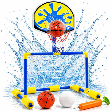 2 in 1 Wasserspiel mit Basketballkorb & Wasserballtor – Poolspiel für Kinder und Erwachsene inkl. Bälle