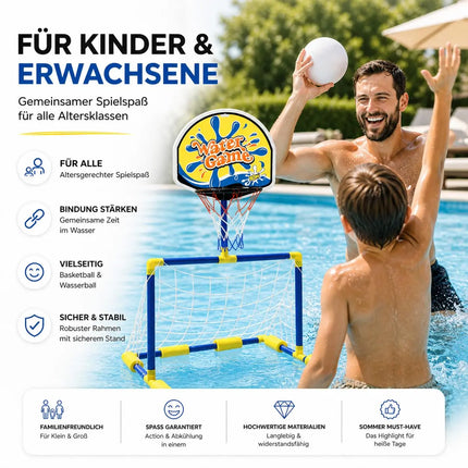 2 in 1 Wasserspiel mit Basketballkorb & Wasserballtor – Poolspiel für Kinder und Erwachsene inkl. Bälle