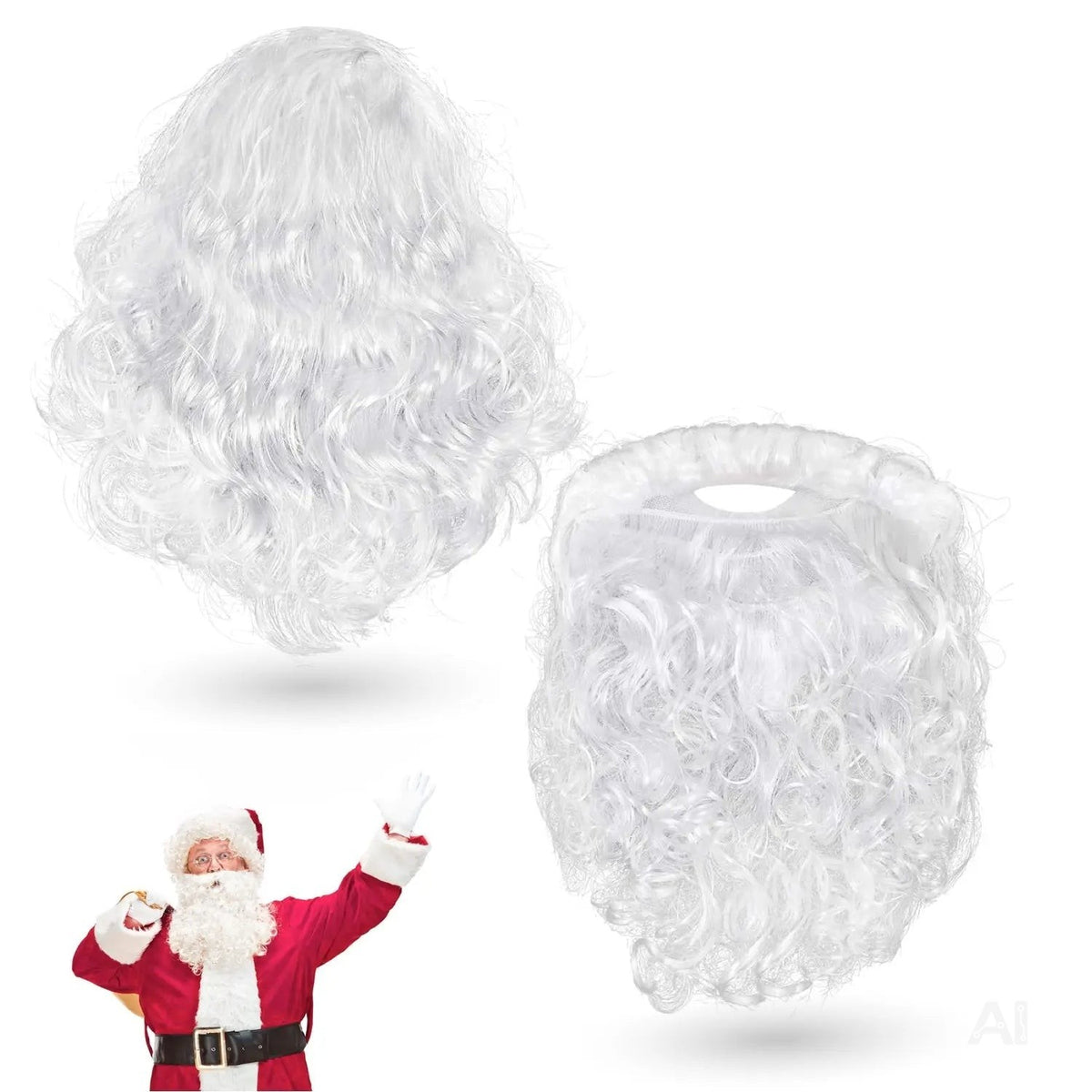 2 in 1 - Weihnachtsmannbart - Nikolausbart Kostümbart weiß Weiß