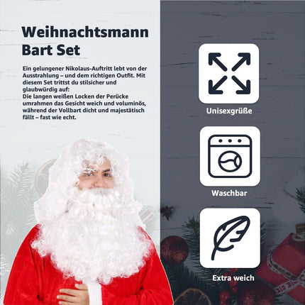 2 in 1 - Weihnachtsmannbart - Nikolausbart Kostümbart weiß Weiss