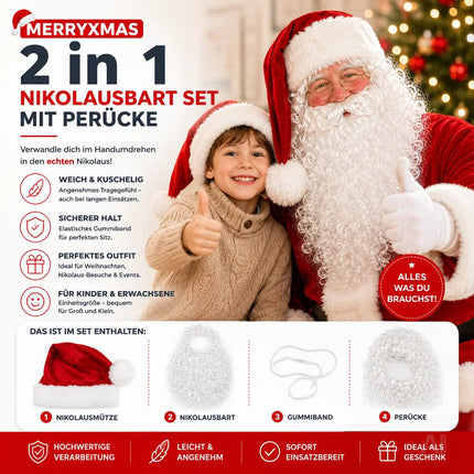 2 in 1 - Weihnachtsmannbart - Nikolausbart Kostümbart weiß Weiß – Detailansicht 6