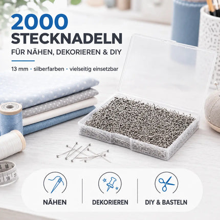 2000x Stecknadeln - Reißnägel & Kopfnägel 13 mm - für Nähen, das Dekorieren & DIY & Basteln Silber