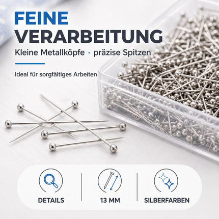 2000x Stecknadeln - Reißnägel & Kopfnägel 13 mm - für Nähen, das Dekorieren & DIY & Basteln Silber