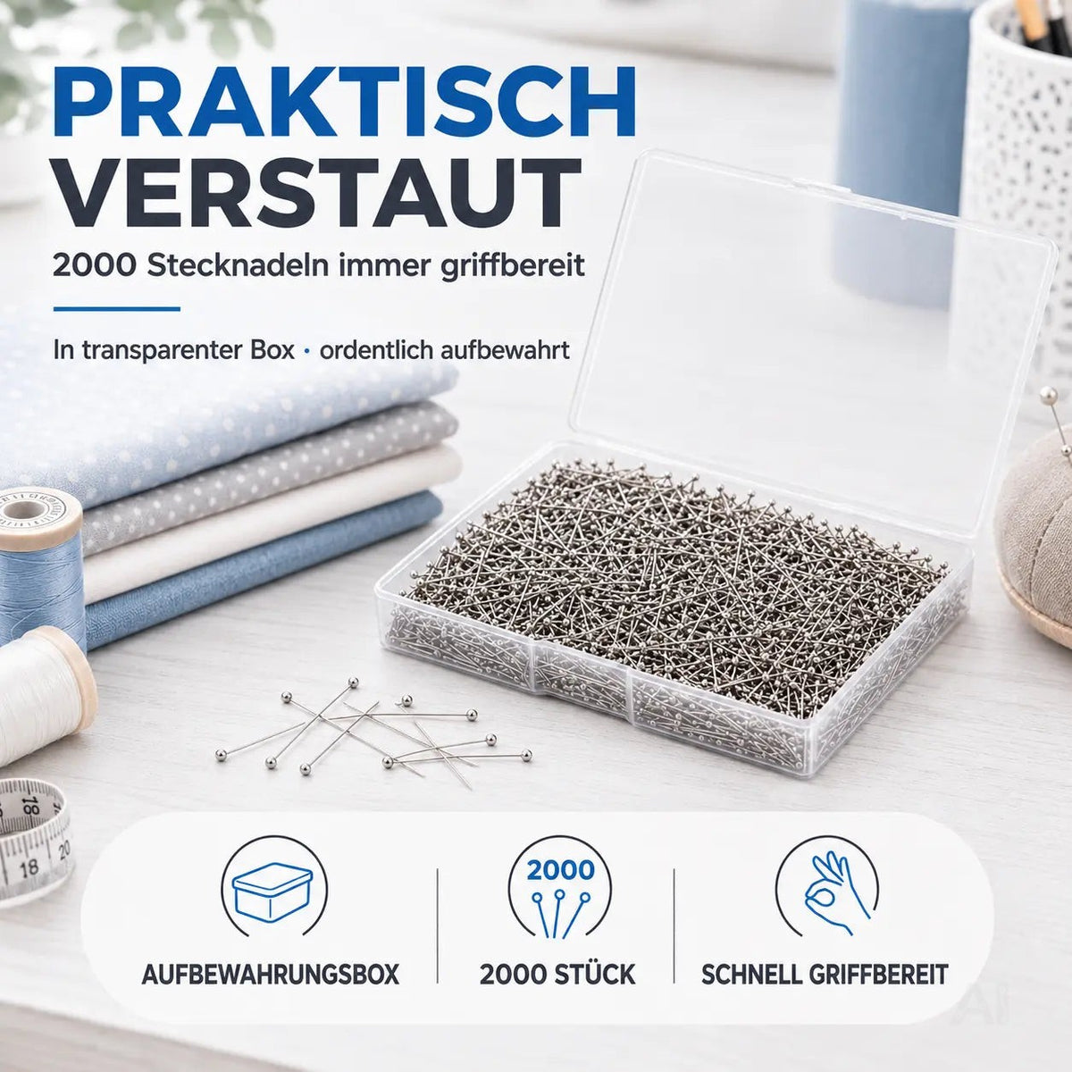 2000x Stecknadeln - Reißnägel & Kopfnägel 13 mm - für Nähen, das Dekorieren & DIY & Basteln – Detailansicht 6