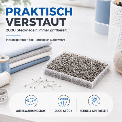 2000x Stecknadeln - Reißnägel & Kopfnägel 13 mm - für Nähen, das Dekorieren & DIY & Basteln Silber