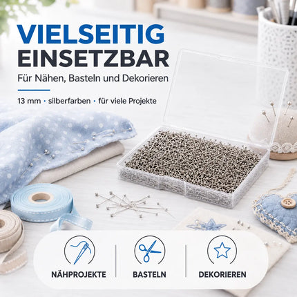 2000x Stecknadeln - Reißnägel & Kopfnägel 13 mm - für Nähen, das Dekorieren & DIY & Basteln Silber