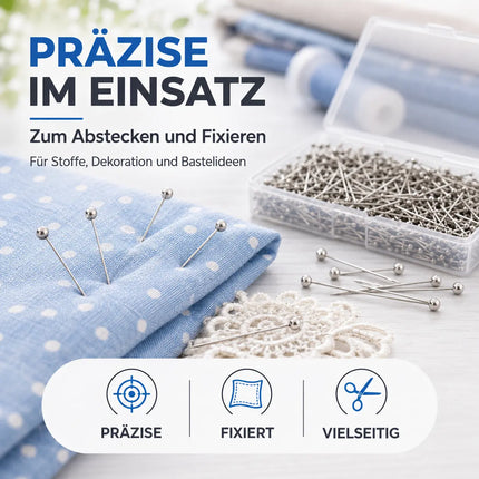 2000x Stecknadeln - Reißnägel & Kopfnägel 13 mm - für Nähen, das Dekorieren & DIY & Basteln Silber