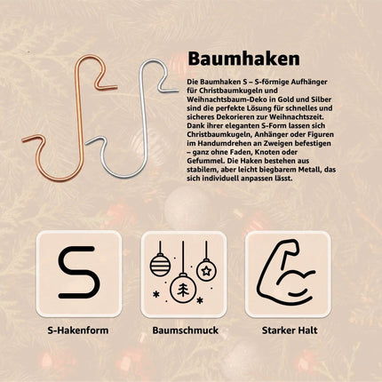 100x Haken Weihnachtsbaum - Kugelaufhänger Baumhaken in Gold und Silber – Detailansicht 6