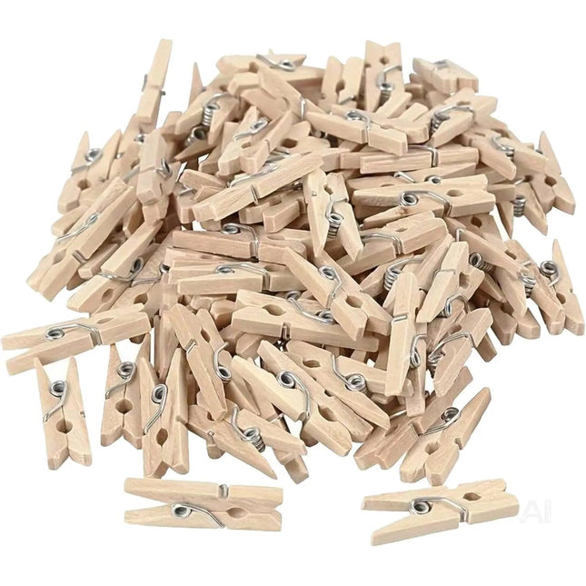 200x Mini Holzklammer Wäscheklammern, 25 mm: Mini Holzwäscheklammern - Ideal für Fotowände, Fotohalter & DIY-Vorhaben