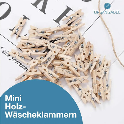 200x Mini Holzklammer Wäscheklammern, 25 mm: Mini Holzwäscheklammern - Ideal für Fotowände, Fotohalter & DIY-Vorhaben