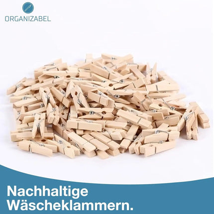 200x Mini Holzklammer Wäscheklammern, 25 mm: Mini Holzwäscheklammern - Ideal für Fotowände, Fotohalter & DIY-Vorhaben