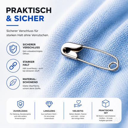 200x Stück Sicherheitsnadeln Mix - Klein & Groß - Safety pins Nadeln Set - Verbandklammern zum Nähen & Schneidern