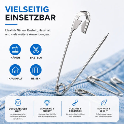 200x Stück Sicherheitsnadeln Mix - Klein & Groß - Safety pins Nadeln Set - Verbandklammern zum Nähen & Schneidern