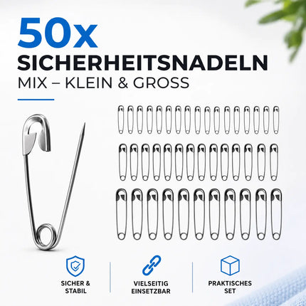 200x Stück Sicherheitsnadeln Mix - Klein & Groß - Safety pins Nadeln Set - Verbandklammern zum Nähen & Schneidern