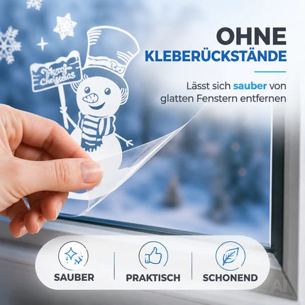 202-teiliges Fensterbilder Set Weihnachten – selbstklebende Aufkleber ohne Rückstände – statisch haftende Sticker für Fenster, Glas & Spiegel – Weihnachtsdeko mit Schneeflocken, Rentieren & Sternen