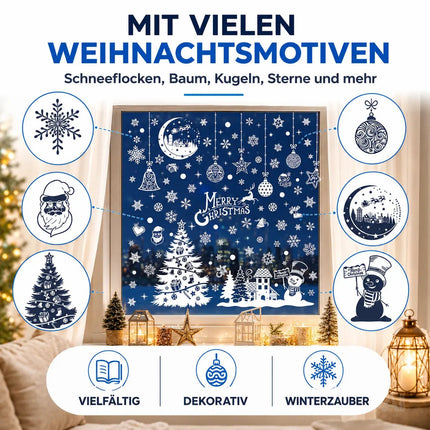 202-teiliges Fensterbilder Set Weihnachten – selbstklebende Aufkleber ohne Rückstände – statisch haftende Sticker für Fenster, Glas & Spiegel – Weihnachtsdeko mit Schneeflocken, Rentieren & Sternen