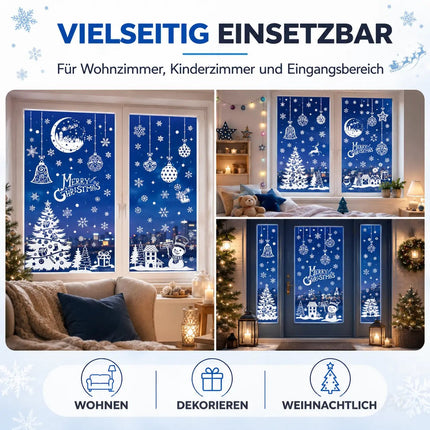 202-teiliges Fensterbilder Set Weihnachten – selbstklebende Aufkleber ohne Rückstände – statisch haftende Sticker für Fenster, Glas & Spiegel – Weihnachtsdeko mit Schneeflocken, Rentieren & Sternen