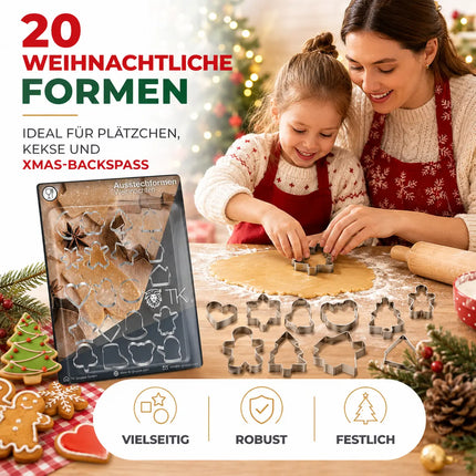 20er Ausstechform Weihnachten Set - für Backen Weihnachten & XMAS - Steckform