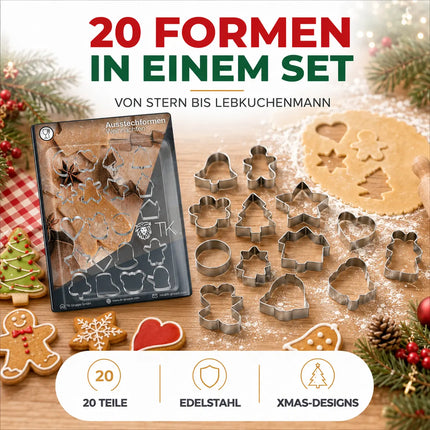 20er Ausstechform Weihnachten Set - für Backen Weihnachten & XMAS - Steckform