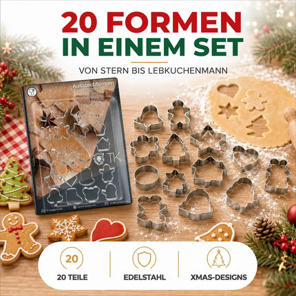 20er Keksausstecher Weihnachten Plätzchenausstecher Steckform Ausstechform zum Backen Set