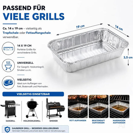 20x Aluminiumschale Einweg Grillschale – Fettauffangschale & Tropfschale für Gasgrill – Detailansicht 2