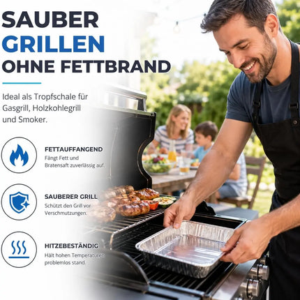 20x Aluminiumschale Einweg Grillschale – Fettauffangschale & Tropfschale für Gasgrill, Holzkohlegrill, Elektrogrill und Backofen (195x152x40 mm)