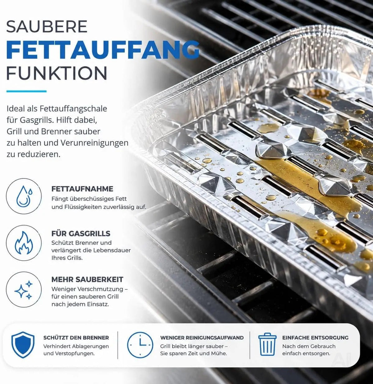 20x Aluminiumschale Einweg Grillschale – Fettauffangschale & Tropfschale für Gasgrill – Detailansicht 2