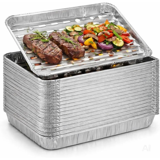 20x Aluminiumschale Einweg Grillschale – Fettauffangschale & Tropfschale für Gasgrill, Holzkohlegrill, Elektrogrill und Backofen (20x Grillschale (340x320x25 mm))