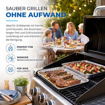 20x Aluminiumschale Einweg Grillschale – Fettauffangschale & Tropfschale für Gasgrill, Holzkohlegrill, Elektrogrill und Backofen (20x Grillschale (340x320x25 mm))