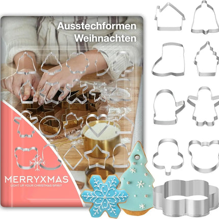 20x Ausstecher Weihnachten & Advent Motive Set - Keksausstecher zum Backen - Steckform & Plätzchenausstecher & Ausstecher