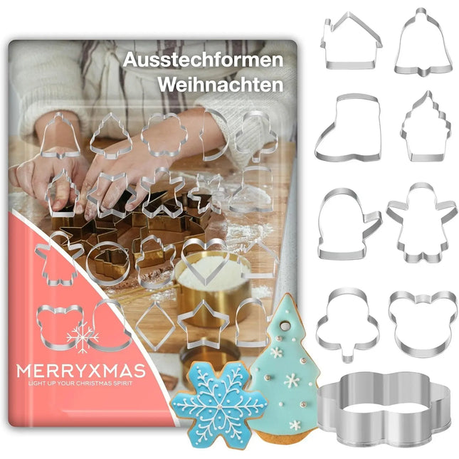 20x Ausstecher Weihnachten & Advent Motive Set - Keksausstecher zum Backen - Steckform & Plätzchenausstecher & Ausstecher
