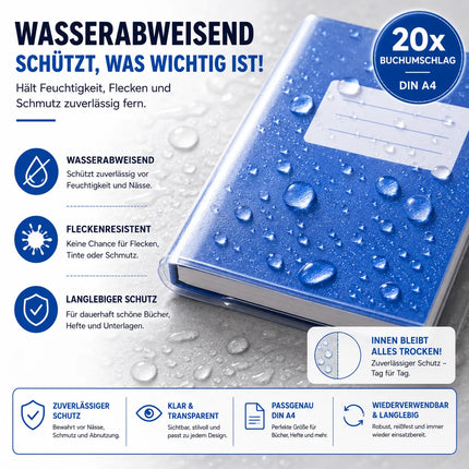 20x Buchumschlag DIN A4 klar & transparent Umschlag & Hefthülle Buchschoner