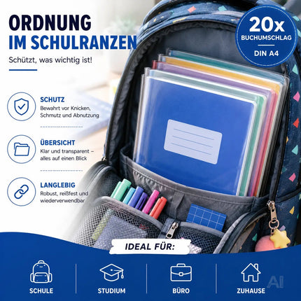 20x Buchumschlag DIN A4 klar & transparent Umschlag & Hefthülle Buchschoner