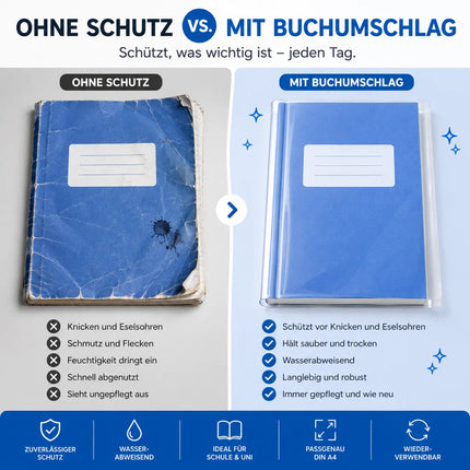 20x Buchumschlag DIN A4 klar & transparent Umschlag & Hefthülle Buchschoner