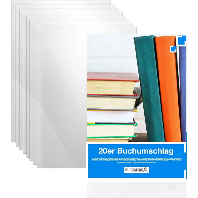 20x Buchumschlag klar & transparent Umschlag & Hefthülle Buchschoner - DIN A4 – ideal für den Schutz von Büchern, Heften, Schulbüchern und Notizbüchern - TK Gruppe® Offizieller Onlineshop