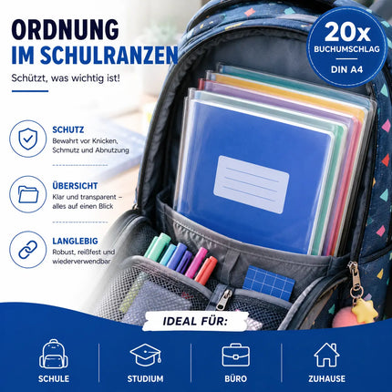 20x Buchumschlag Hefthülle Schutzhülle Einband DIN A4 - transparent klar