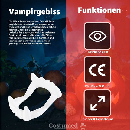 20x Kinder Vampirzähne: Sicheres & stabiles Aufsteckgebiss für Dracula- und Vampirkostüme - Ideal für Halloween und Fasching