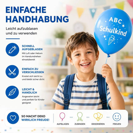 20x Luftballons Einschulung Deko – Bunte Schulanfang Dekoration für Schule, Kindergarten & Einschulungsfeier (blau, gelb, rot, grün, rosa)