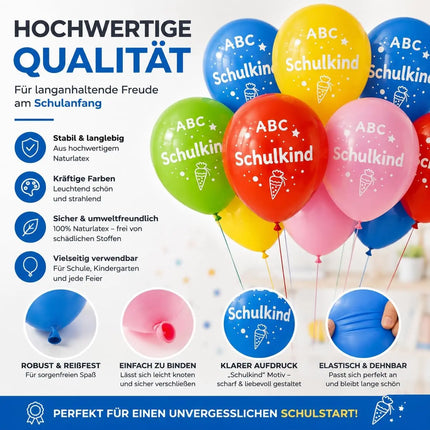 20x Luftballons Einschulung Deko – Bunte Schulanfang Dekoration für Schule, Kindergarten & Einschulungsfeier (blau, gelb, rot, grün, rosa)