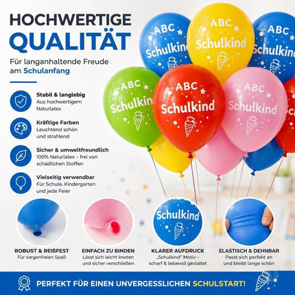 20x Luftballons Einschulung Deko – Bunte Schulanfang Dekoration für Schule, Kindergarten & Einschulungsfeier (blau, gelb, rot, grün, rosa)