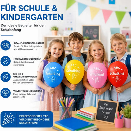 20x Luftballons Einschulung Deko – Bunte Schulanfang Dekoration für Schule, Kindergarten & Einschulungsfeier (blau, gelb, rot, grün, rosa)