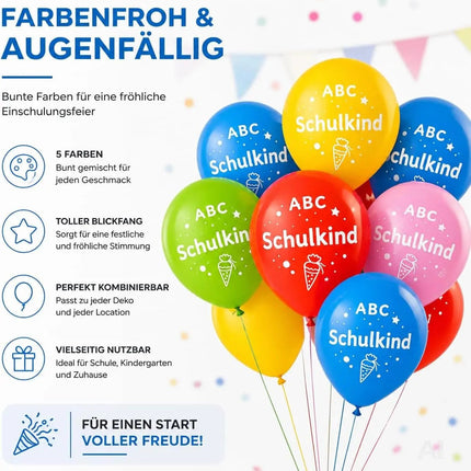 20x Luftballons Einschulung Deko – Bunte Schulanfang Dekoration für Schule, Kindergarten & Einschulungsfeier (blau, gelb, rot, grün, rosa)