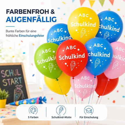 20x Luftballons Einschulung Deko – Bunte Schulanfang Dekoration für Schule, Kindergarten & Einschulungsfeier (blau, gelb, rot, grün, rosa)