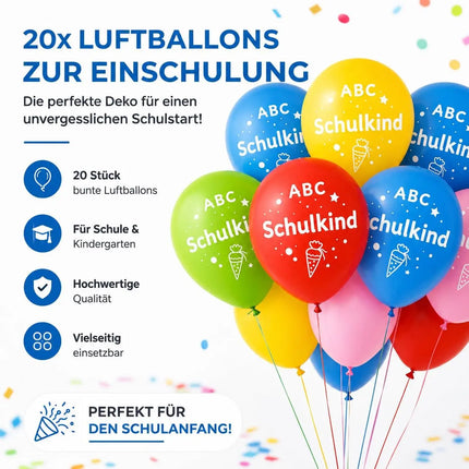 20x Luftballons Einschulung Deko – Bunte Schulanfang Dekoration für Schule, Kindergarten & Einschulungsfeier (blau, gelb, rot, grün, rosa)