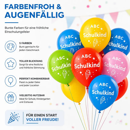 20x Luftballons Einschulung Schule Ballon ABC 1. Schulanfang zur Deko & Dekoration – Detailansicht 5