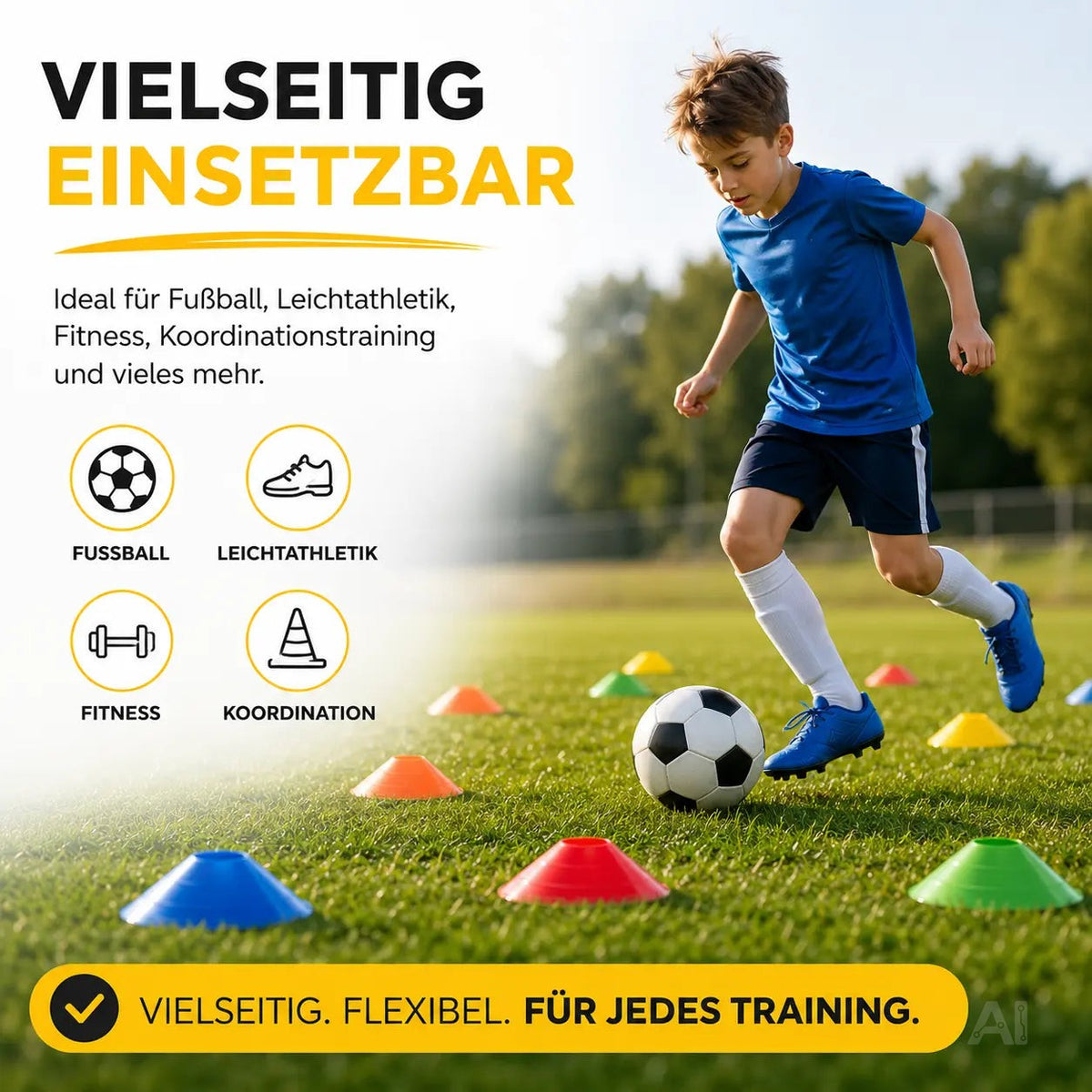 20x Markierungshütchen Slalom Hütchen Kegel für Fußball, Leichtathletik - Trainingszubehör – Detailansicht 2