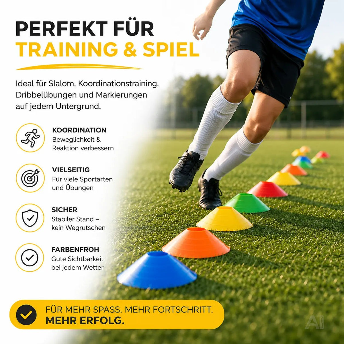 20x Markierungshütchen Slalom Hütchen Kegel für Fußball, Leichtathletik - Trainingszubehör – Detailansicht 6